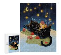 Puzzle pour Adultes500 PCS Sleeping Cat Under Starry Sky Puzzle Casse-tête, Jeu D'assemblage De Motifs, Cadeau d'anniversaire Unique 500 PCS