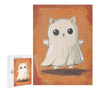 Puzzle Pour Adultes500 PCS Spooky Halloween Chat Ghost Puzzle Puzzle Jeu D'assemblage De Modèles Uniques Pour Anniversaires Et Cadeaux 500 PCS