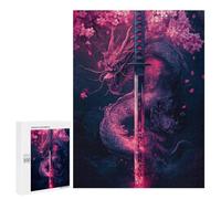 Puzzle pour Adultes500 PCS Sword Dragon Cherry Blossom Art Print Puzzle pour Adolescents pour S'amuser en Famille, Un Défi Éducatif, Un Cadeau d'anniversaire Unique 500 PCS