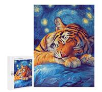 Puzzle pour Adultes500 PCS Tiger Sleeping Under Starry Night Puzzle Casse-tête, Jeu D'assemblage De Motifs, Cadeau d'anniversaire Unique 500 PCS