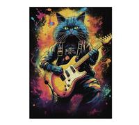 Puzzle pour Adultes52x38cm/1000pcs Rock Star Cat Guitar Art -1 Puzzle pour Adultes, Jeu De Réflexion, Découpe De Précision, Idéal comme Cadeau pour Toute La Famille 52x38cm/1000pcs