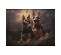 Puzzle pour Adultes52x38cm/1000pcs Two German Shepherds at Dusk Puzzle pour Adultes Jeux Relaxants, Amusants Et Humoristiques Cadeaux Uniques pour Un Anniversaire Et Noël 52x38cm/1000pcs
