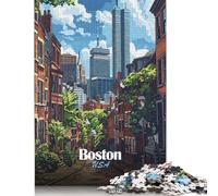 Puzzle pour Boston USA Paysage Urbain Illustration 1000 pièces Puzzles Puzzle en Papier pour Adultes et Famille Défi 38x26cm/1000pcs