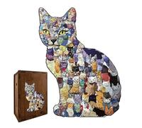 Puzzle pour Chat - 183 pièces - Jeu de réflexion logique créative - Puzzle en Bois en Forme de Chat avec Animaux colorés pour, Famille, Anniversaire, école