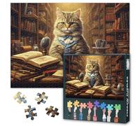 Puzzle pour chat adulte 1000 pièces Professeur Cat in a Library Jigsaw Puzzles 1000 pièces Puzzles Surréalistes pour Adultes, Puzzle Impossible 50 x 70 cm