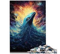 Puzzle pour Galaxie psychédélique colorée, Baleine Bleue, 1000 pièces, Puzzle en Bois pour Adultes, Jeu Pratique, décoration familiale (50 x 75 cm)