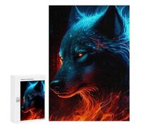 Puzzle Pour Les Adolescents 300 PCS Flame Wolf Artwork -3 Puzzle Pour Adultes Jeux Relaxants Course De Vitesse Manuel Défi À Terminer 300 PCS