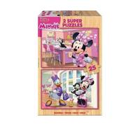 Puzzle pour Minnie Collection 2 x 25 Pieces avec Daisy et Minnie et Chat - Puzzle Bois Enfant - Set Jouet et Une Carte
