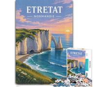 Puzzle pour Passionnés Étretat, Normandie Travel Poster 1000pcs (70x50cm) | Pour la période de l'Avent : ce puzzle pour adultes avec 1000 pièces convient aux longues soirées de décembre.