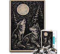 Puzzle pour Passionnés Wolves Howling at The Moon Linocut 1000pcs (70x50cm) | Activité pour les jours de pluie le w nd, pour un moment calme.
