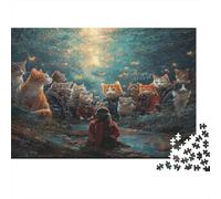 Puzzle Premium 1000 Pièces Cats pour Couples, Un Rassemblement Magique de Chats dans Une forêt enchantée Jeu De Réflexion À Domicile, Cadeau D’Anniversaire De Couple, 70x50cm/1000pcs