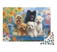 Puzzle Premium 1000 Pièces Chiens pour Couples, Adorable Chiens Sitting Together in A Cozy Garden Jeu De Réflexion À Domicile, Cadeau D’Anniversaire De Couple, 52x38cm/1000pcs