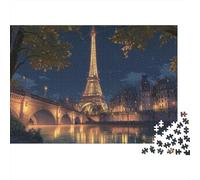 Puzzle Premium 1000 Pièces Tour Eiffel, A Romantic Night View of The Tour Eiffel by The River Entraînement Cérébral Et Loisirs D’intérieur, Meilleur Cadeau, 38x26cm/1000pcs