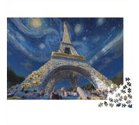 Puzzle Premium 1000 Pièces Tour Eiffel en Set, Carton Extra-épais, The Tour Eiffel Under A Starry Artistic Night Sky Loisirs D’intérieur, Cadeau, 70x50cm/1000pcs