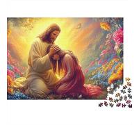Puzzle Premium Cœur Sacré 1000 Pièces pour Adultes Jésus Fille Jardin Fleurs Épais Robuste Haute Qualité Vibrant Difficile Anti-Stress Jeu 70x50cm