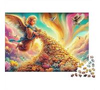 Puzzle Premium Escalier Céleste 1000 Pièces pour Adultes Ange Pièces d'or Coucher de Soleil Oiseaux Épais Robuste Haute Qualité Vibrant Difficile Anti-Stress 70x50cm