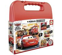 Educa - Puzzles Cars | Ensemble de 4 puzzles progressifs de 12 à 25 pièces présentées dans une mallette; Pour que les garçons et les filles osent avec différents niveaux de difficulté | +3 ans (19677)