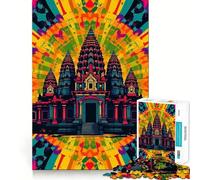 Puzzle psychédélique Angkor Wat 1000 pièces,Jeu cognitif Amusant,découpe de Haute précision,Cadeau Unique pour soulager Le Stress (38x52cm)