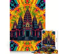 Puzzle psychédélique Angkor Wat 1000 pièces pour Adultes Améliore la mémoire Loisirs créatifs Découpe Laser Cadeau de Noël (38x26cm)