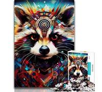 Puzzle psychédélique Animal Raton Laveur 1000 pièces pour Adultes, Jouets éducatifs et éducatifs, Jeux familiaux avec Affiche Assortie et fiche de Questions-réponses 50x75cm
