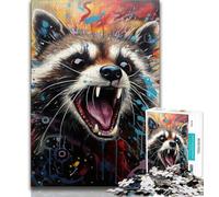 Puzzle psychédélique Animal Raton Laveur pour Adultes, Puzzle de 1000 pièces, Difficile à Terminer mais Amusant et Humoristique, Jeu éducatif pour Anniversaire 50x75cm