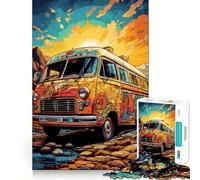 Puzzle psychédélique au Coucher du Soleil en camionnette, 1000 pièces, pour Adolescents, Jeu de réflexion, Design paisible et Amusant, Cadeau Unique (38x26cm)