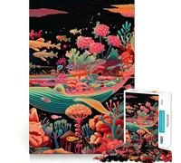 Puzzle psychédélique Baleine en Fleurs pour Adultes, 1000 pièces, Jeu de logique Robuste, Anti-Tension, Bords Transparents, Cadeau de qualité supérieure (38x52cm)