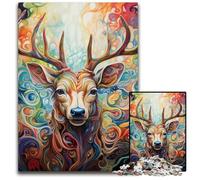 Puzzle psychédélique cerf 1000 pièces en Carton, décoration à Faire soi-même, défi cérébral, pour Adultes, Famille, Cadeau de Vacances 26x38cm / 10,23x14,96 Pouces