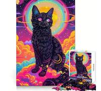 Puzzle psychédélique Chat Espace 1000 pièces pour Adolescents Jeu de réflexion et d'évasion Cadeau attentionné 38x52cm