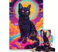 Puzzle psychédélique Chat Spatial 1000 pièces pour Adolescents, Jeu de logique Solide, activité à la Maison, Bords Transparents, Cadeau précieux 50x75cm