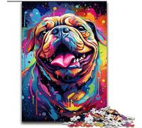 Puzzle psychédélique coloré Bulldog 1000 pièces pour Adolescents, Jeu Stimulant, décoration Murale, Cadeaux d'anniversaire et de Noël Uniques (26x38cm)