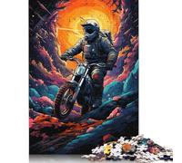 Puzzle psychédélique coloré d'astronaute de l'espace sur Une Moto, Anti-Stress, Puzzle en Carton 100% recyclé pour Enfants Adultes, Cadeau Unique (75 x 50 cm)
