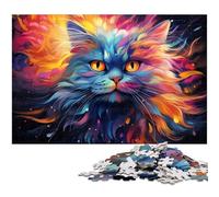 Puzzle psychédélique coloré de 1 000 pièces pour Adultes Magnifique Chat Persan en Bois Amusant 1 000 pièces (75 x 50 cm)