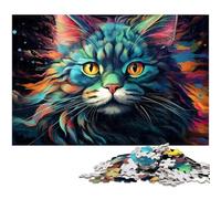 Puzzle psychédélique coloré de 1 000 pièces pour Adultes Motif Chat Maine Coon Puzzle en Papier Amusant 1 000 pièces (38 x 26 cm)