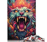 Puzzle psychédélique coloré de la louve, Puzzle rectangulaire en Carton 100% recyclé de qualité supérieure, pour garçon ou Fille, Cadeaux de Noël, 1 000 pièces (38 x 26 cm)