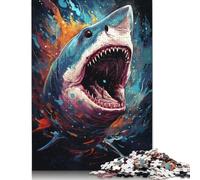 Puzzle psychédélique coloré de la mythologie des Requins, 100% Carton recyclé, Puzzle en Carton de qualité supérieure pour Adultes et Enfants, Cadeaux d'halloween (75 x 50 cm)