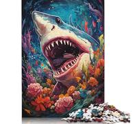 Puzzle psychédélique coloré de la mythologie des Requins, décoration intérieure Unique, Puzzle rectangulaire en Papier pour Adultes, Cadeaux 1000 pièces (75 x 50 cm)