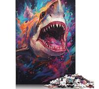 Puzzle psychédélique coloré de la mythologie des Requins, Jeu de Bricolage, Puzzle rectangulaire en Papier pour Cadeau d'anniversaire pour garçon ou Fille, 1000 pièces (75 x 50 cm)
