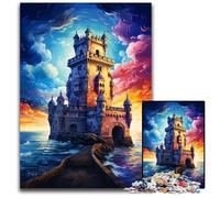 Puzzle psychédélique coloré de la Tour de Belém 1000 pièces pour Adultes Puzzles en Bois pour Adultes Jeu de réflexion Jeu Familial interactif Convient aux âges + 1000 pièces (75x50cm)