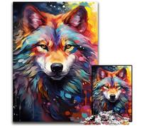 Puzzle psychédélique coloré de Space Wolf pour Adultes 1000 pièces Puzzle Stimulant décoration d'intérieur Cadeau Casse-tête pour Adultes 1000 pièces (38x26cm)