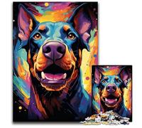 Puzzle psychédélique coloré Doberman Pinscher 1000 pièces pour Adultes pour Les Adolescents, Les Couples et Les Amis pour Les Anniversaires et Noël. 50x75cm/19,68x29,52 Pouces.