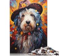 Puzzle psychédélique coloré en Carton 100% recyclé représentant Un Chien de Berger et Un Cowboy. Cadeau de Noël pour Enfants et Adultes. 1 000 pièces (75 x 50 cm).