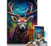 Puzzle psychédélique de 1 000 pièces représentant des Rennes pour Adultes et Adolescents Jeu Familial idéal pour Un Anniversaire Défi de Grande difficulté (26x38cm)