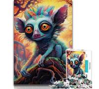 Puzzle psychédélique de 1 000 pièces représentant Un lémurien pour Adultes et Adolescents Difficile à réaliser, mais Amusant et Humoristique Décoration d'intérieur et Cadeaux Uniques 50x75cm
