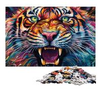 Puzzle psychédélique de 1 000 pièces représentant Un Tigre, Un Casse-tête Stimulant, Une activité familiale, Une décoration intérieure, Un Cadeau de Noël 26x38cm / 10,23x14,96 Pouces