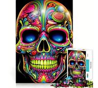 Puzzle psychédélique de 1000 pièces avec crâne néon pour Adultes Stimule la mémoire, détente et Divertissement Bords Nets pour Les vœux du Père Noël (50x75cm)