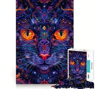 Puzzle psychédélique de 1000 pièces représentant Un Chat mandla, idéal pour Les Adultes Jeu de Concentration et de Loisirs à Domicile Bords serrés Cadeau de Noël idéal (38x26cm)