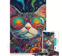 Puzzle psychédélique de 1000 pièces représentant Un Portrait de Chat, idéal pour Les Adolescents améliore la mémoire, se détend et s’Amuse Un Cadeau Unique aux Bords Nets 50x75cm
