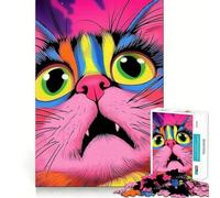 Puzzle psychédélique de 1000 pièces représentant Un Portrait de Chat, idéal pour Les Adolescents Un Jeu Intelligent et apaisant, avec Une découpe Facile Un Cadeau Exceptionnel 50x75cm