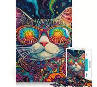 Puzzle psychédélique de 1000 pièces représentant Un Portrait de Chat pour Adultes, défi cérébral, Esprit Calme, Collection d'œuvres d'art aux Contours Nets 38x52cm